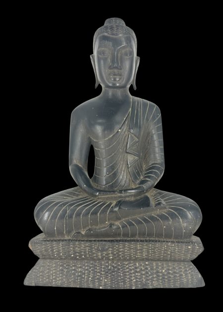 CARVED BLACK WOODEN BUDDHA