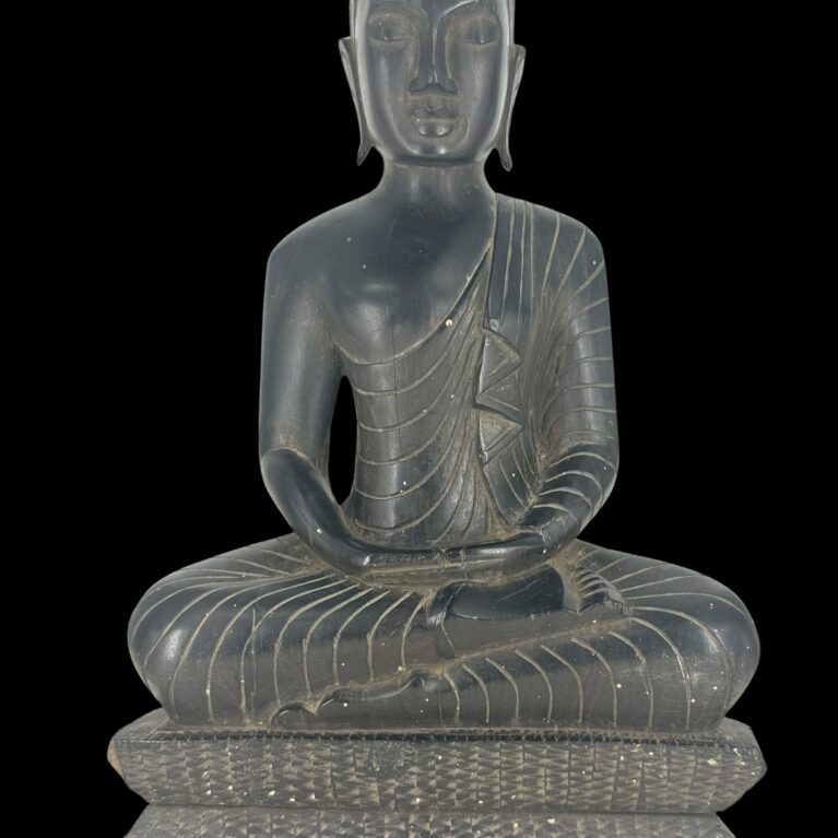 CARVED BLACK WOODEN BUDDHA