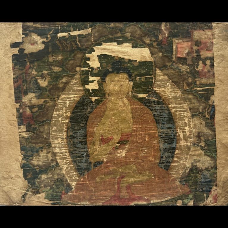 FADED ENLIGHTENMENT – ANTIQUE TIBETAN THANGKA OF BUDDHA