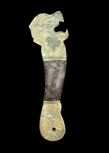 BRONZE AND WOOD BOTTLE OPENER WITH LION MOTIF