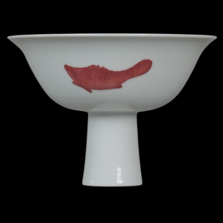 Porcelain Stem Cup with Red Fish Motif