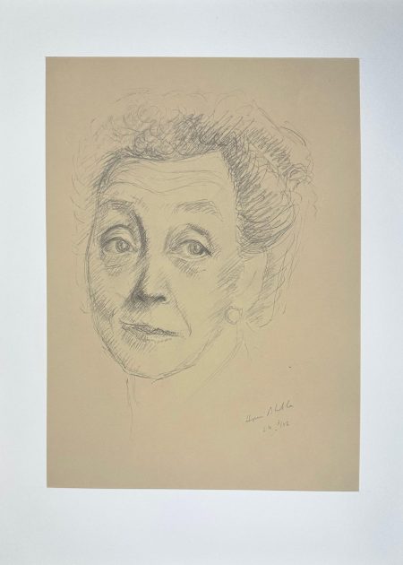ELDERLY WOMAN WITH STUDIOUS GAZE