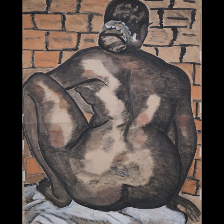 SEATED NUDE AGAINST BRICK WALL