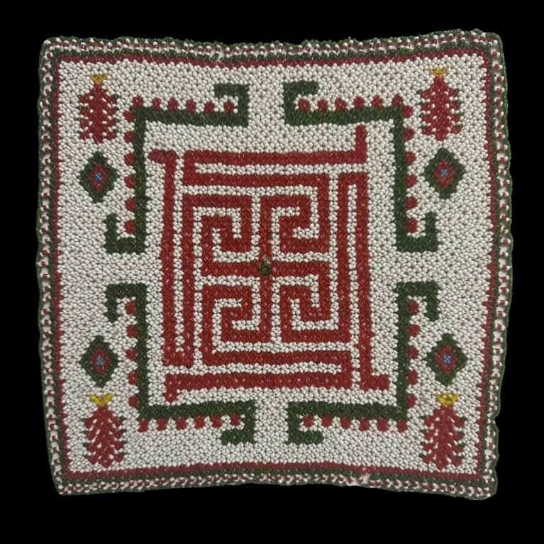 BEADED TEXTILE PANEL WITH GEOMETRIC MOTIF
