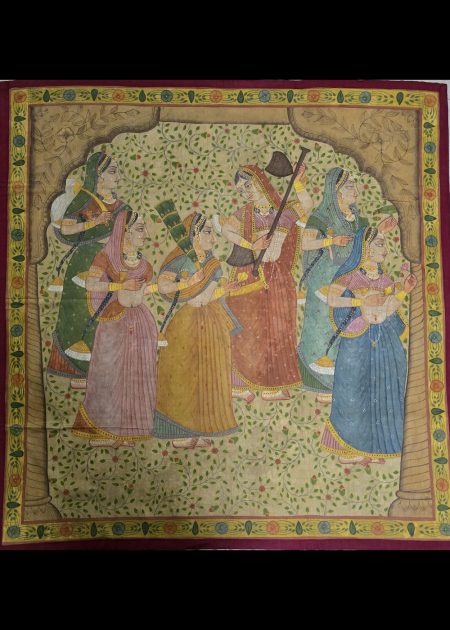 TRADITIONAL INDIAN PICHWAI PAINTING OF GOPIS IN CELEBRATION