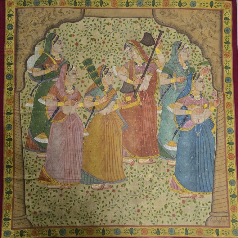 TRADITIONAL INDIAN PICHWAI PAINTING OF GOPIS IN CELEBRATION