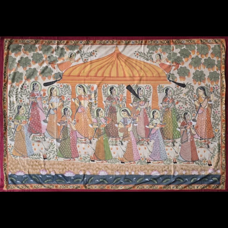PICHWAI-INSPIRED TEXTILE DEPICTING GOPIS IN PROCESSION