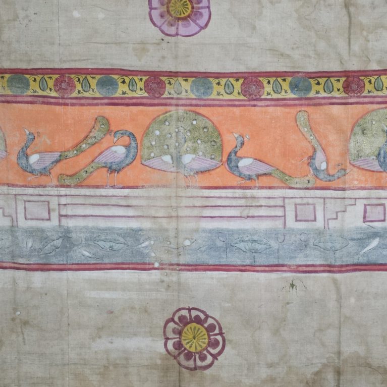 PICHWAI TEXTILE PANEL WITH PEACOCKS AND FLORAL MOTIFS (KHANPAT STEP)