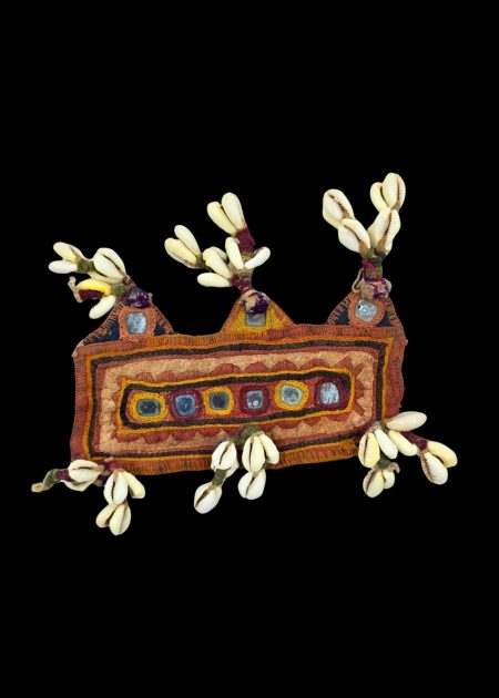 TRIBAL BANJARA EMBROIDERED HEAD ORNAMENT WITH COWRIE SHELLS AND MIRRORS