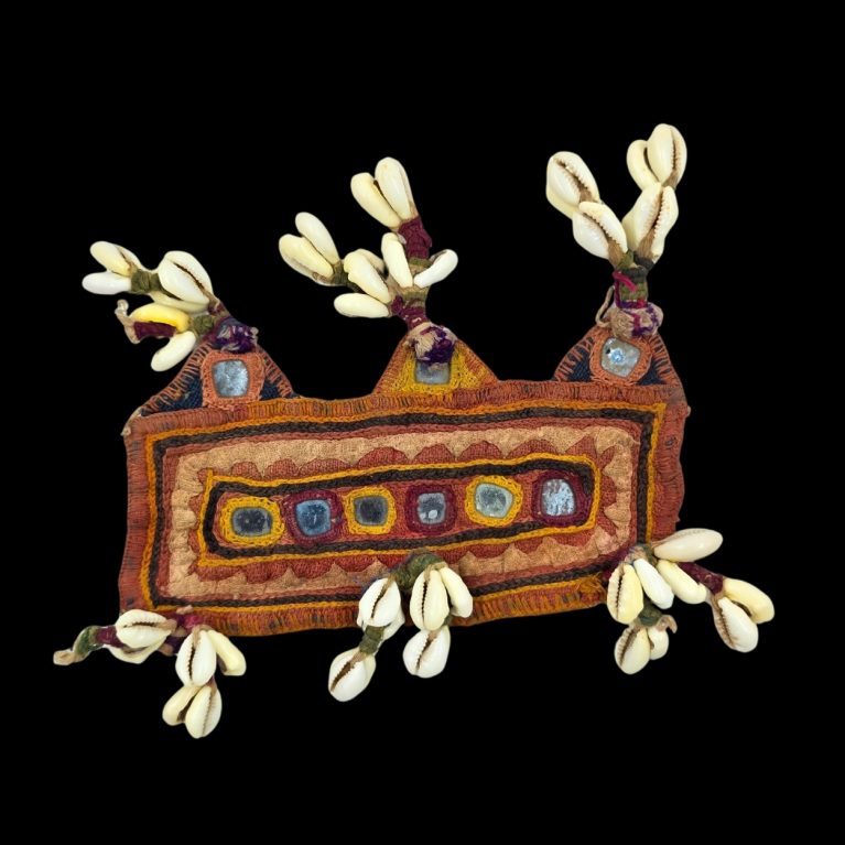 TRIBAL BANJARA EMBROIDERED HEAD ORNAMENT WITH COWRIE SHELLS AND MIRRORS