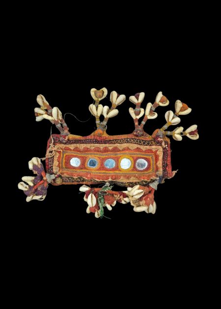 TRIBAL BANJARA EMBROIDERED HEAD ORNAMENT WITH COWRIE SHELLS AND MIRRORS