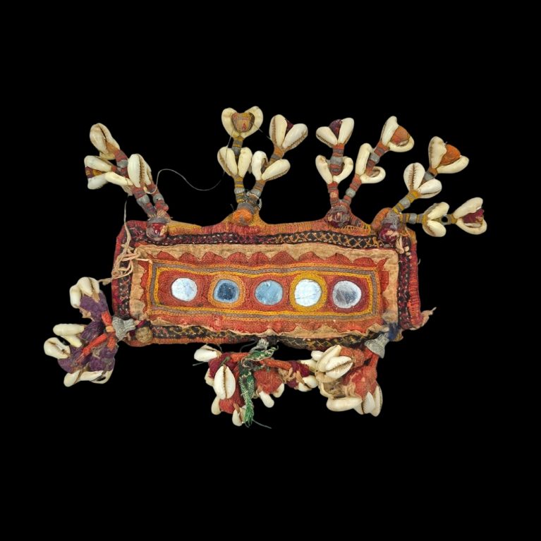 TRIBAL BANJARA EMBROIDERED HEAD ORNAMENT WITH COWRIE SHELLS AND MIRRORS