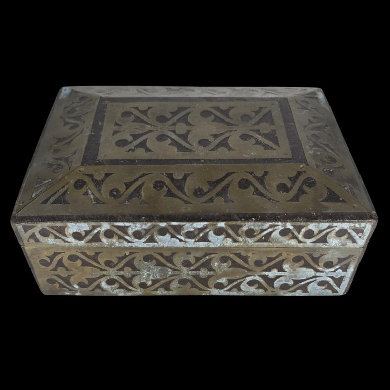 WOOD WITH BRASS ORNATE BOX