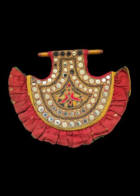 TRADITIONAL HAND FAN FEATURES EXQUISITE HAND EMBROIDERY AND MIRROR WORK