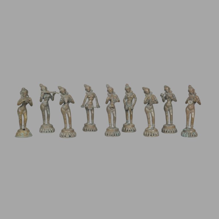 SET OF NINE BRONZE MUSICIAN FIGURES